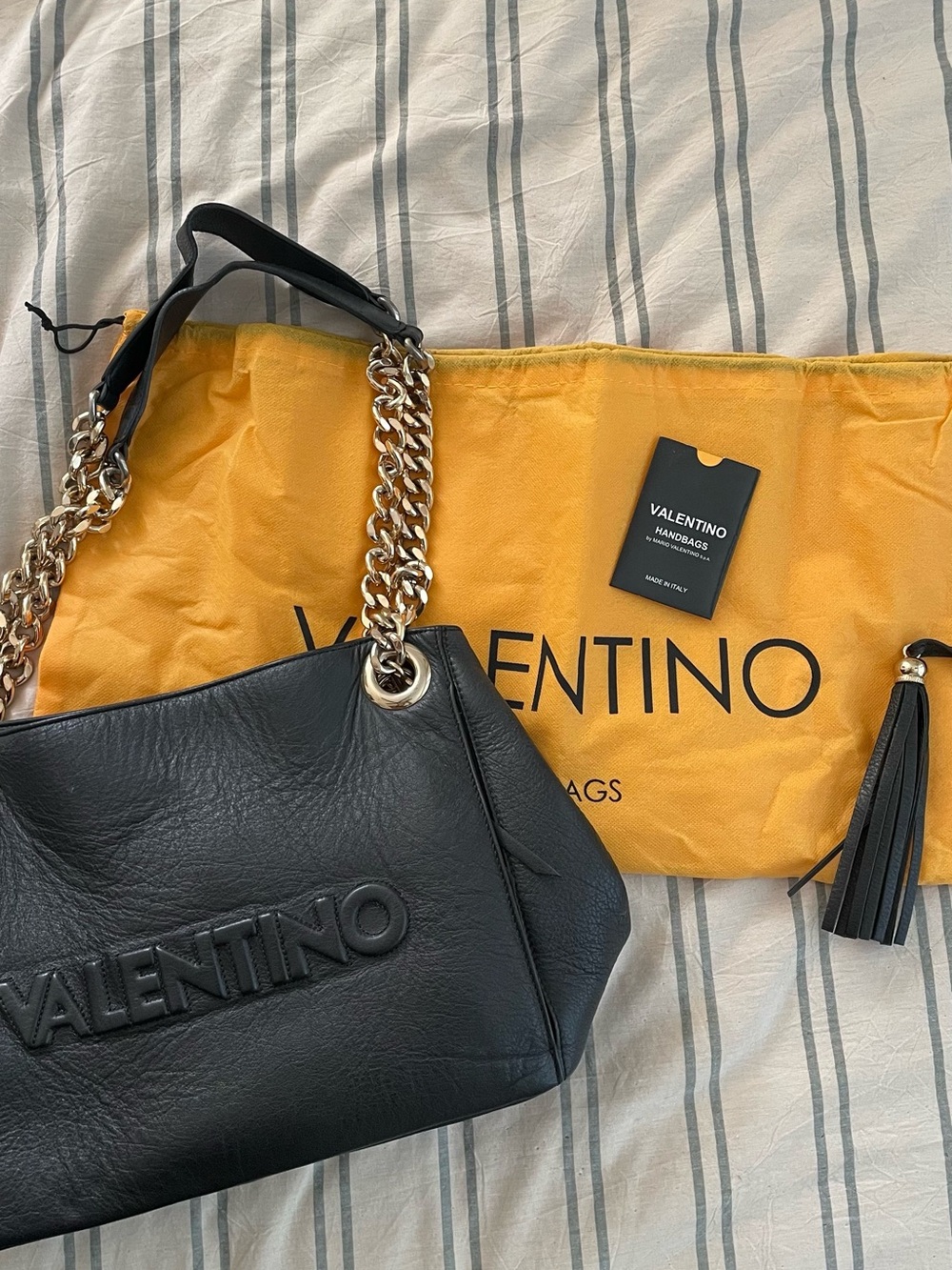 Valentino Black Leather Shoulder Bag with Gold Chain